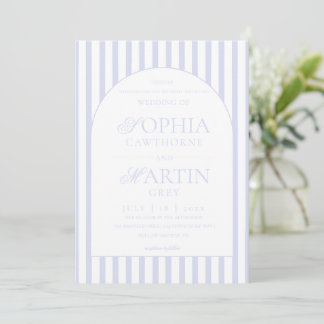 Invitation Classic Elegant Blue Striped Wedding 