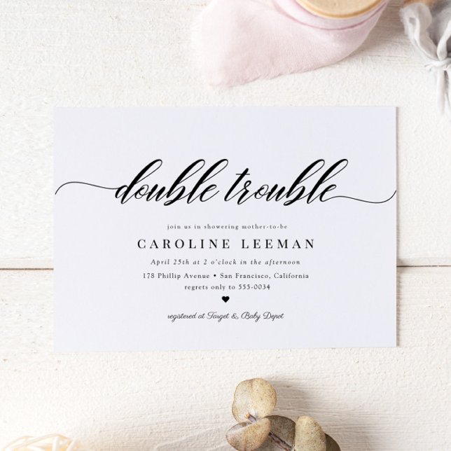 Invitation Classic Élégant Calligraphie Baby shower jumeau (Créateur téléchargé)