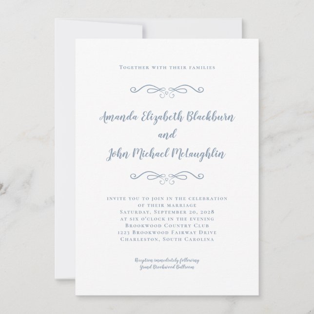 Invitation Classic Elegant Dusty Bleu intemporel Mariage form (Devant)