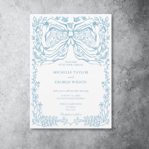 Invitation Classic Elegant Français Bleu Coquette Floral Bow
