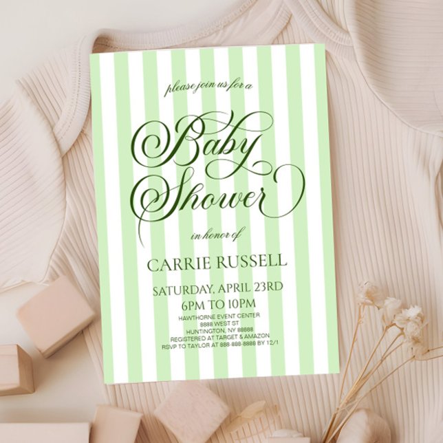 Invitation Classic Elegant Green Stripes Baby Shower (Créateur téléchargé)