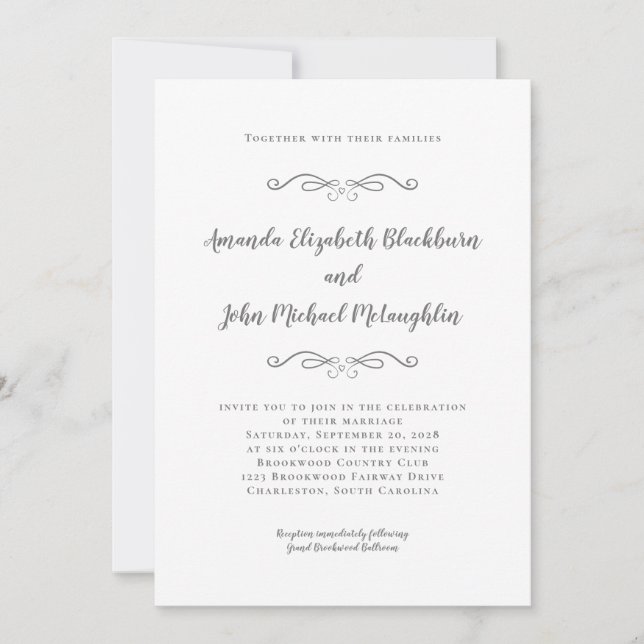 Invitation Classic Elegant Grey Blanc intemporel Mariage form (Devant)