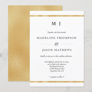 Invitation Classic Elegant Ivoire Or Mariage Monogramme