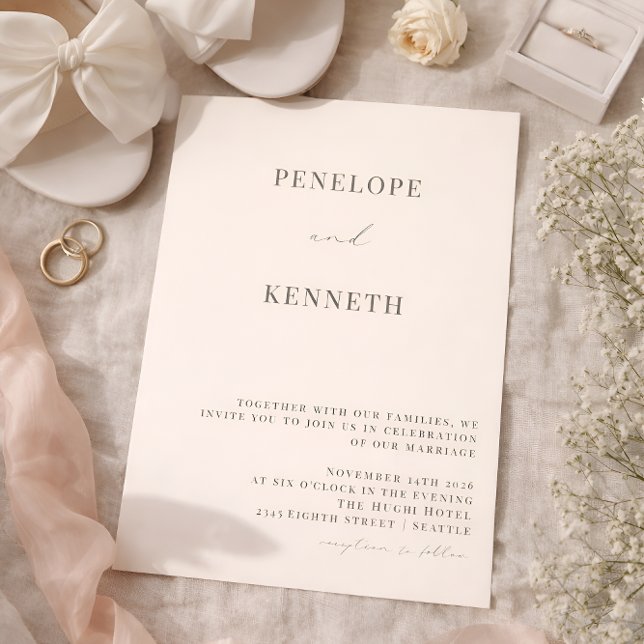 Invitation Classic Elegant Ivory Soft Black Script Wedding (Créateur téléchargé)