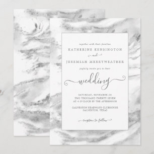 Invitation Classic élégant Mariage en marbre argenté