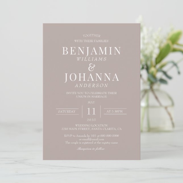 Invitation Classic Elegant Natural Cream Mariage (Debout devant)