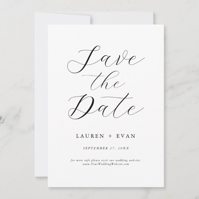 Invitation Classic Elegant noir et blanc Enregistrer la date (Devant)