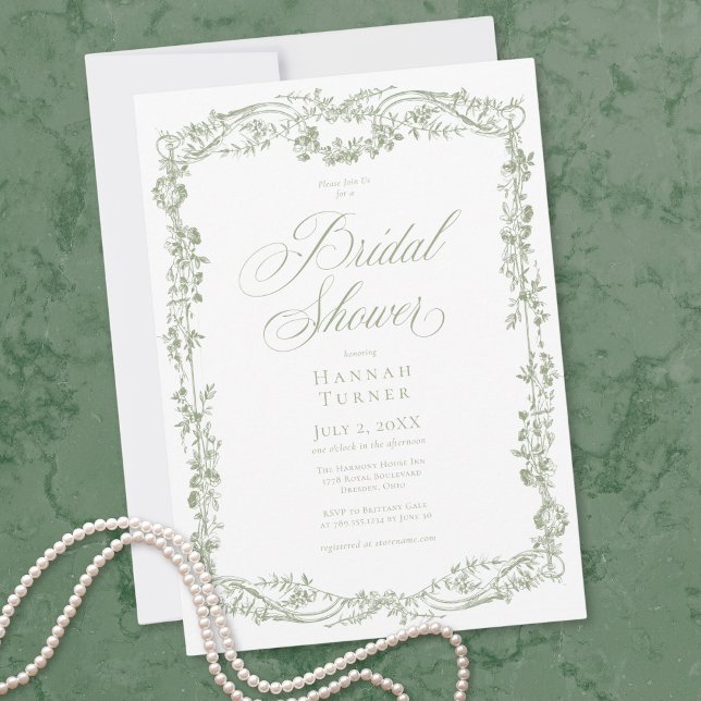 Invitation Classic Elegant Sage Floral Frame Bridal Shower (Classic Elegant Sage Floral Frame Bridal Shower Invitation)