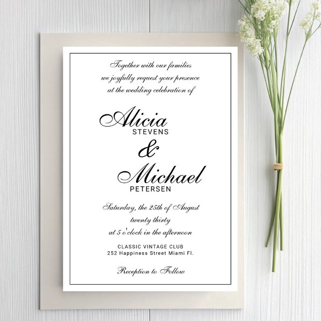 Invitation Classic elegant script black and white wedding (Créateur téléchargé)