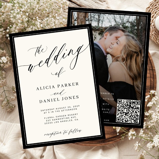 Invitation Classic elegant script QR code photo wedding (Créateur téléchargé)
