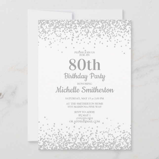 Invitation Classic Elegant White Silver Parties scintillant 8 (Devant)