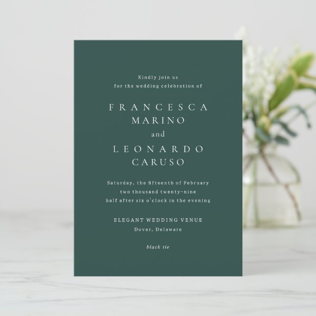 Invitation Classic Emerald Green Simple Wedding (Debout devant)