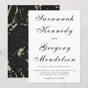 Invitation Classic et Elégant Faux Gold Marble Mariage