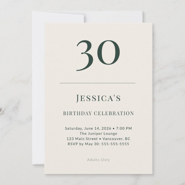 Invitation Classic Forest & Linen 30th Birthday Celebration (Devant)