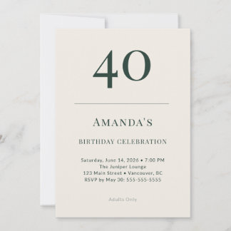 Invitation Classic Forest & Linen 40th Birthday Celebration