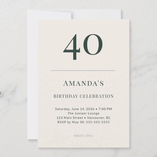 Invitation Classic Forest & Linen 40th Birthday Celebration (Devant)