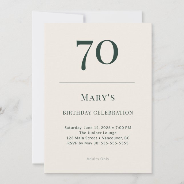 Invitation Classic Forest & Linen 70th Birthday Celebration (Devant)
