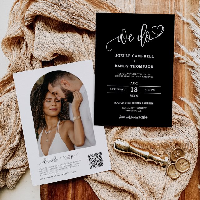 Invitation Classic Formal Black We Do Boho Arch Photo QR Code (Créateur téléchargé)