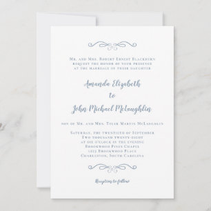 Invitation Classic Formal élégant Dusty Mariage de script ble