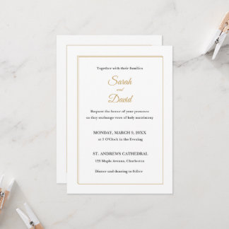 Invitation Classic Formal Wedding Invitation. Gold Caligraphy