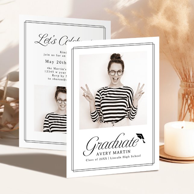 Invitation Classic Framed Elegant Script Photo Graduation (Classic Framed Elegant Script Photo Graduation Invitation)