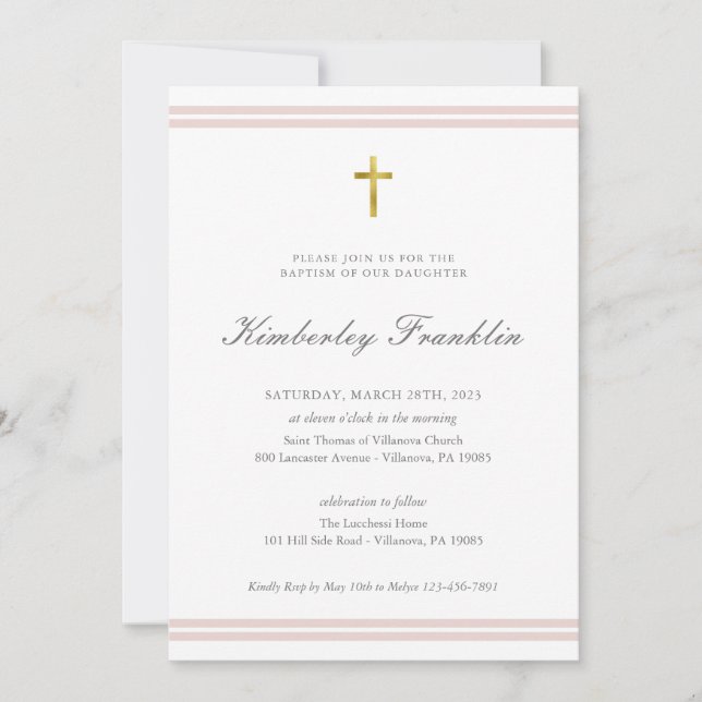 Invitation Classic Gold Foil Girls Baptism Communion (Devant)