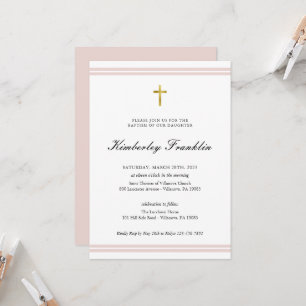 Invitation Classic Gold Foil Girls Baptism Communion Invitat