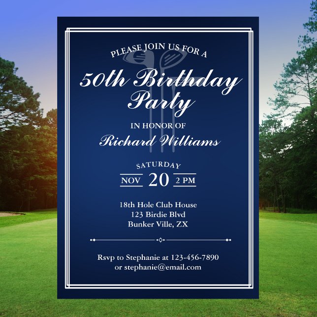 Invitation Classic Golf Thème Bleu Blanc 50e anniversaire (Créateur téléchargé)