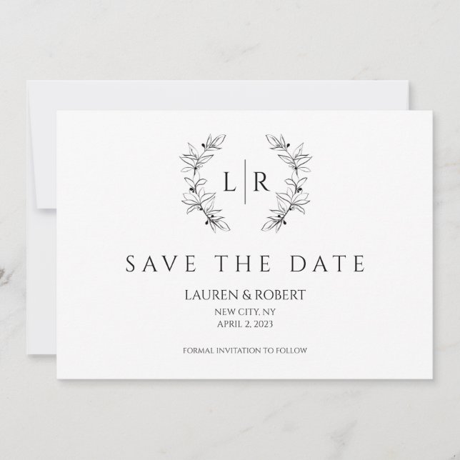Invitation Classic Laurel Wreath Monogramme Enregistrer la da (Devant)