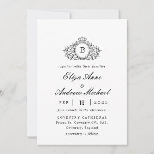 Invitation Classic Luxe noir & blanc Crest Monogram Mariage