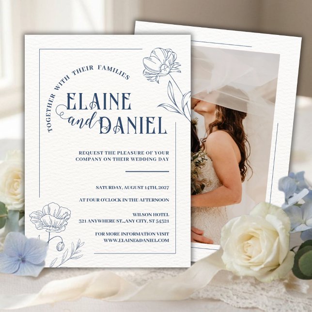 Invitation Classic Minimalist Blue Floral Wedding (Créateur téléchargé)