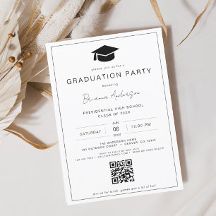 Invitation Classic Minimalist QR Code Graduation Party