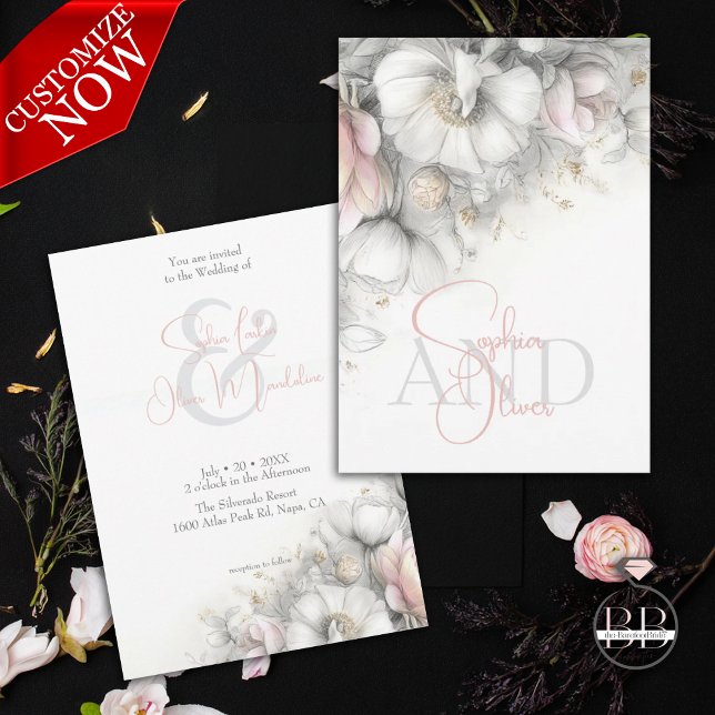 Invitation Classic Modern Ivory and Blush Floral  (Créateur téléchargé)