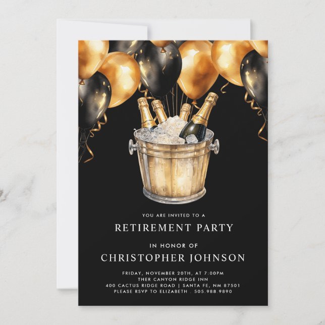 Invitation Classic Moderne Retraite Party Or Noir (Devant)