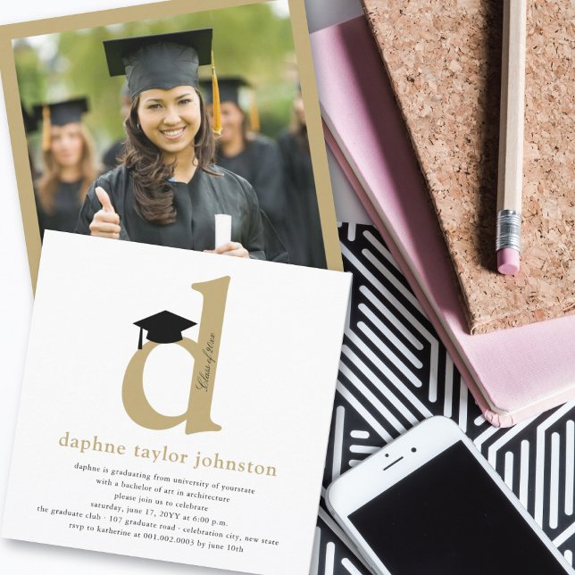 Invitation Classic Monogramme Alphabet D Photo Graduation Par (Créateur téléchargé)