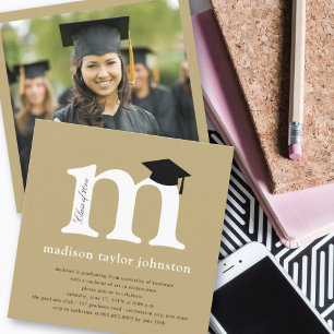 Invitation Classic Monogramme Alphabet M Photo Graduation Par