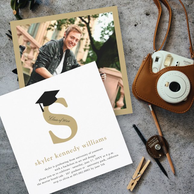 Invitation Classic Monogramme Alphabet S Photo Graduation Par (Créateur téléchargé)