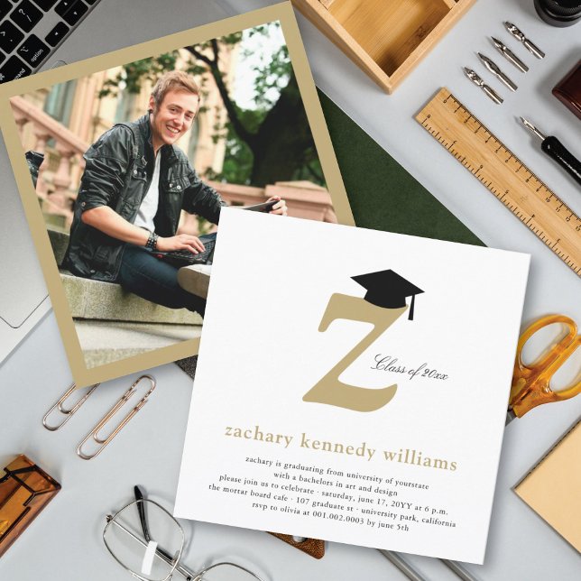 Invitation Classic Monogramme Alphabet Z Photo Graduation Par (Créateur téléchargé)