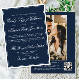 Invitation Classic Navy Blue Regal Photo QR traditionnelle