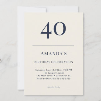 Invitation Classic Navy & Cream 40th Birthday Celebration Inv