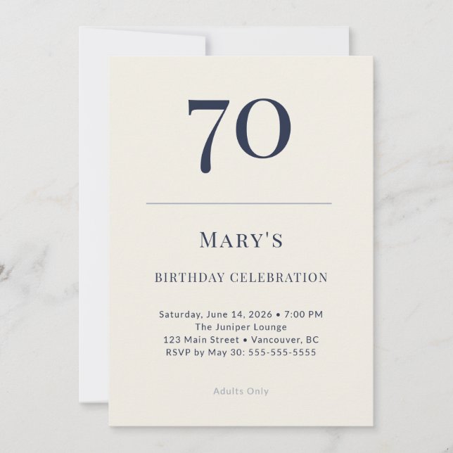 Invitation Classic Navy & Cream 70th Birthday Celebration (Devant)