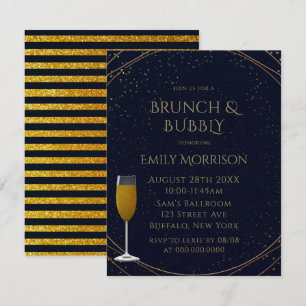 Invitation Classic Navy et Gold Brunch et Bubbly
