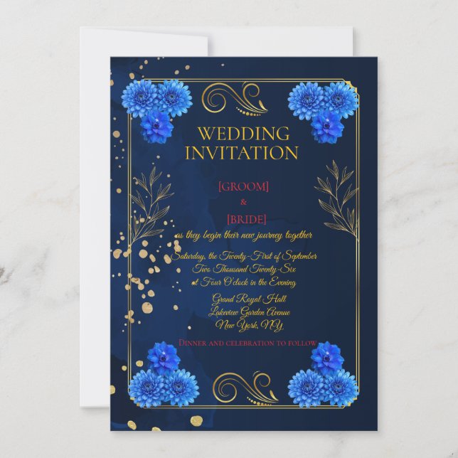 Invitation Classic Navy Floral Wedding Invite Template (Devant)