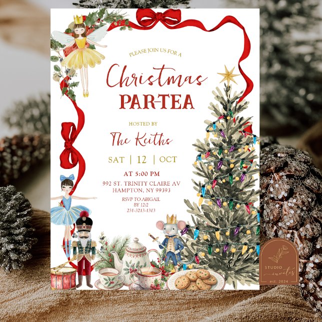 Invitation Classic Nutcracker Red Bow Coquette Christmas  (Créateur téléchargé)