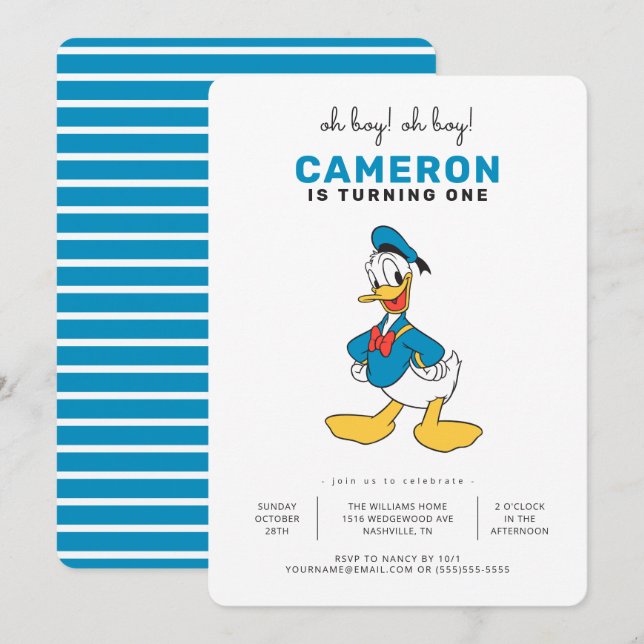 Invitation Classic Oh Boy Donald Duck Nautique Anniversaire (Devant / Derrière)