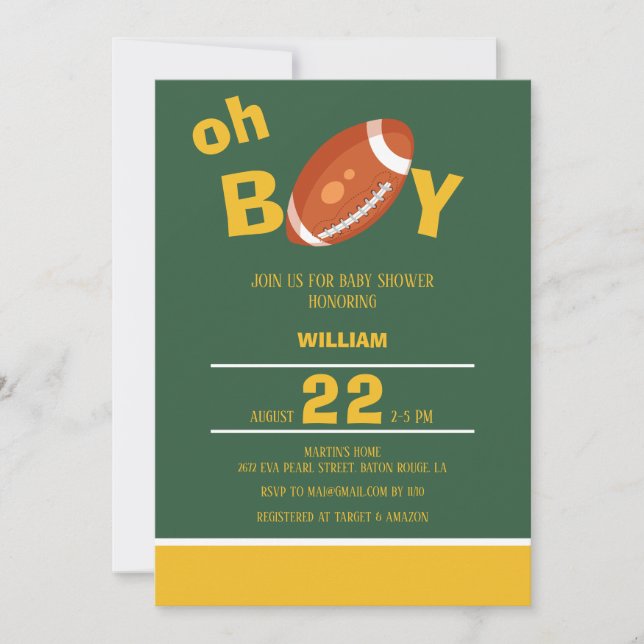 Invitation Classic Oh Boy Retro Football Baby shower (Devant)