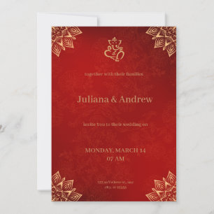 Invitation Classic or et rouge traditionnel motif floral