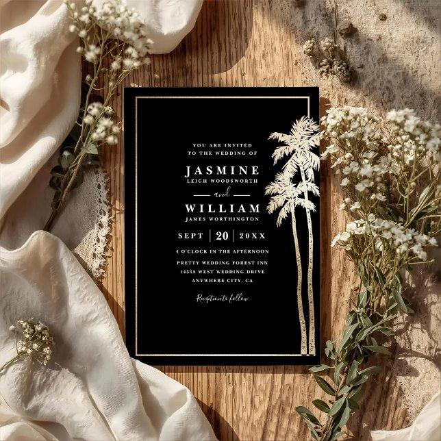 Invitation Classic Palm Trees Elegant Modern QR Code Wedding (Créateur téléchargé)
