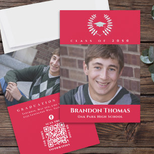 Invitation Classic Photo Crimson Red Laurel Feuilles