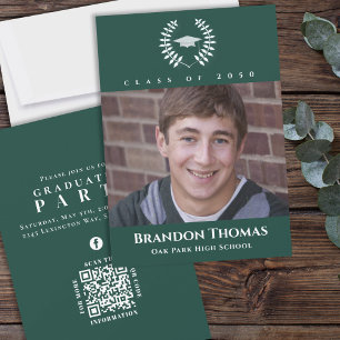 Invitation Classic Photo Dark Green Laurel Feuille